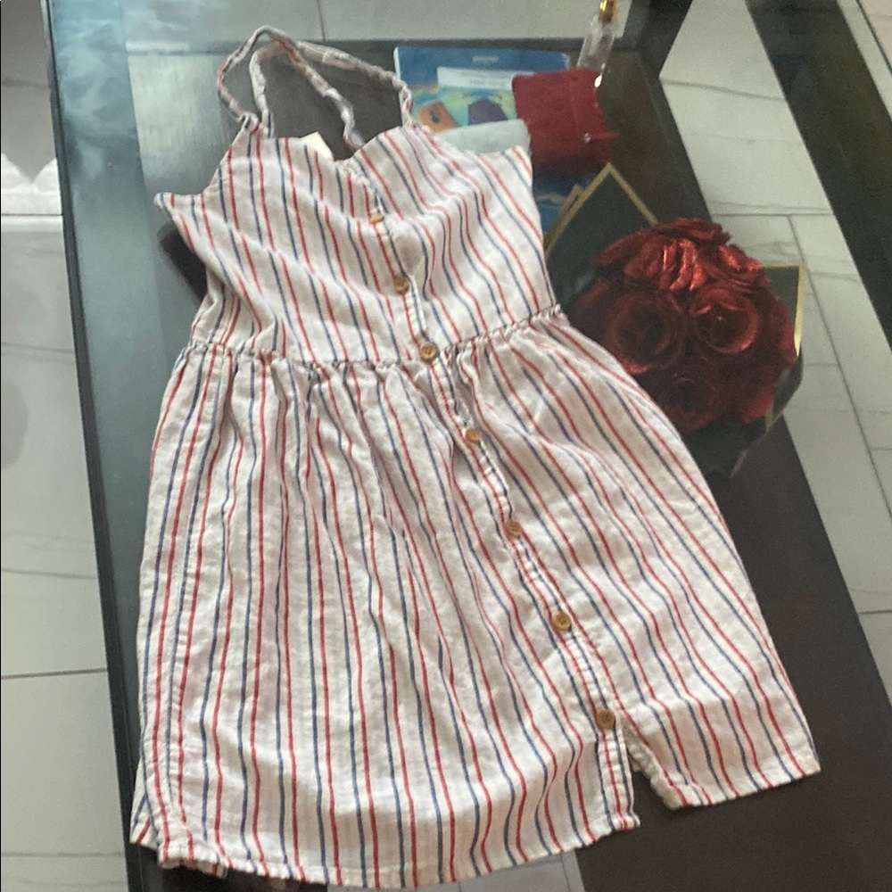 Striped Kids Dress with Button Detail